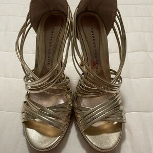 Chinese Laundry Gold Metallic Multi-Strap High Heel Sandals